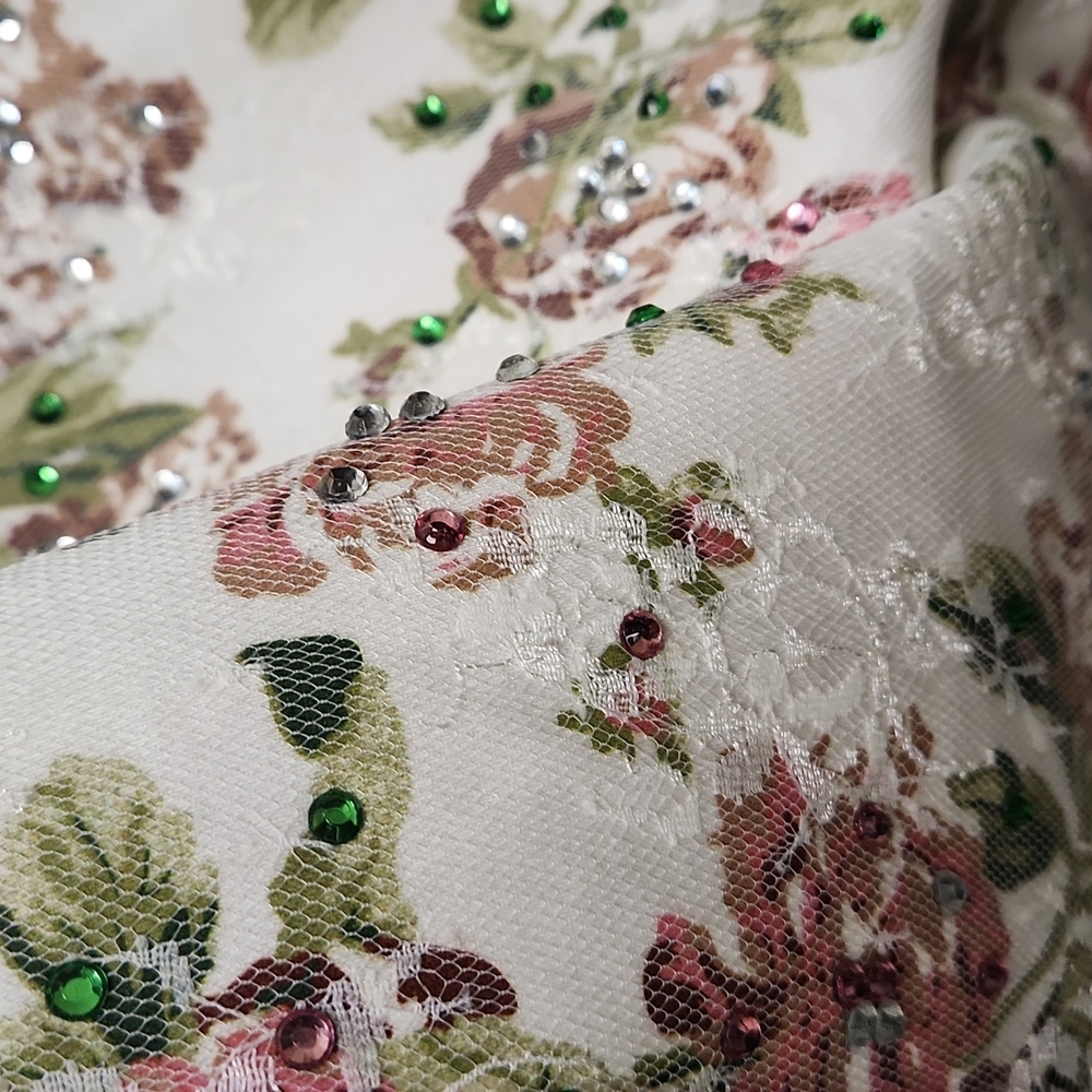 SIZE 8 white w/ pink & green floral 2 piece prom dress by Rachel Allan, no alter - Picture 13 of 13